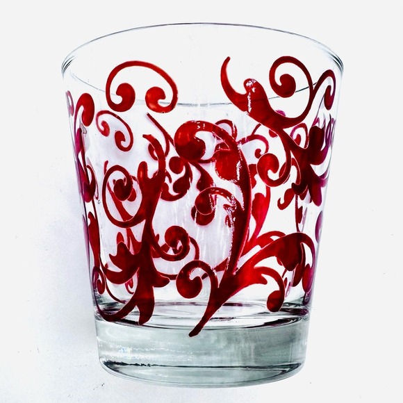 Set of 4 Vintage Cerve Italy‎ Drink Lowball Glasses Red Swirl Pattern MCM 3.25” - Picture 8 of 10